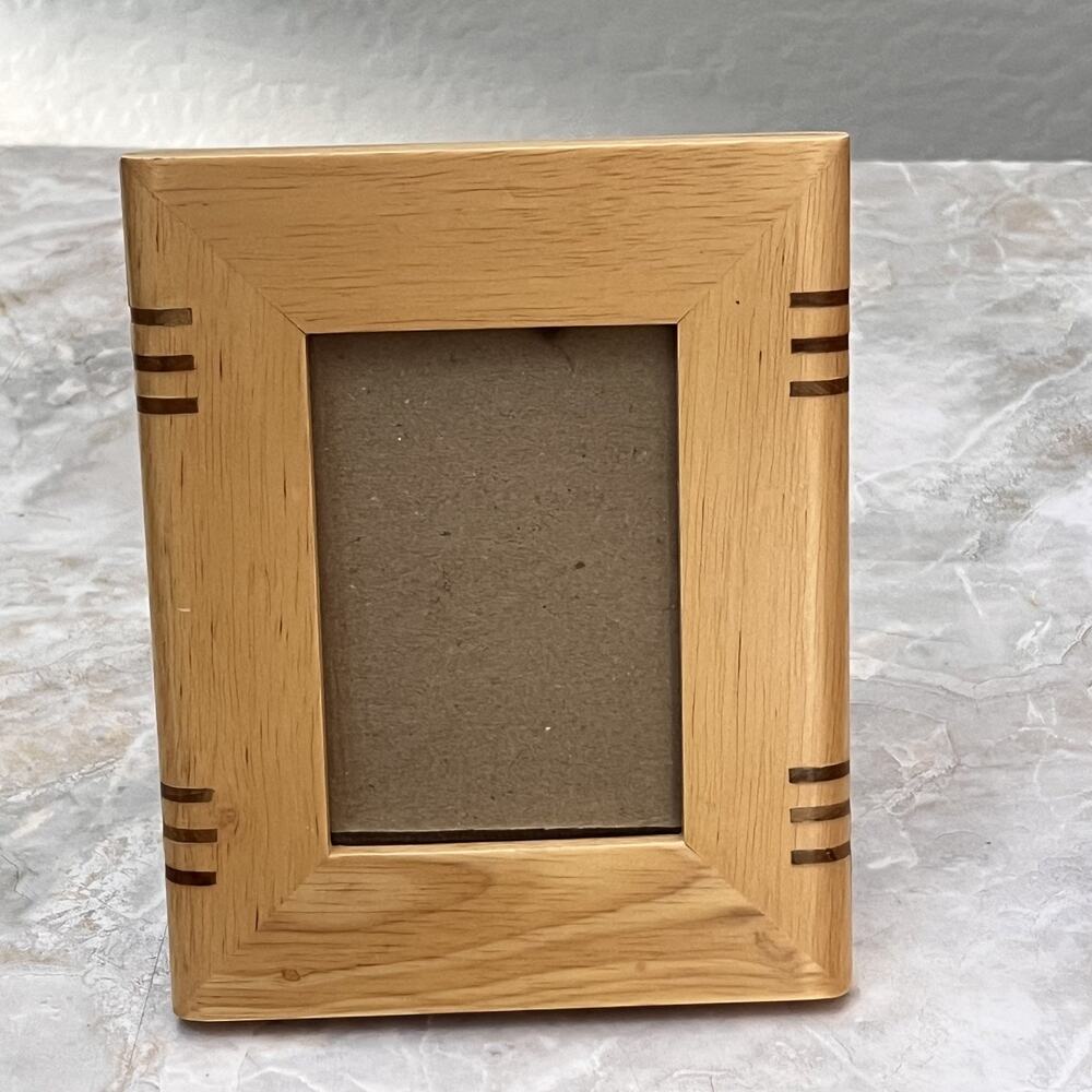 Vtg Art Deco Wooden Picture Frame Handcrafted Light Grain Marquetry Inlay MCM